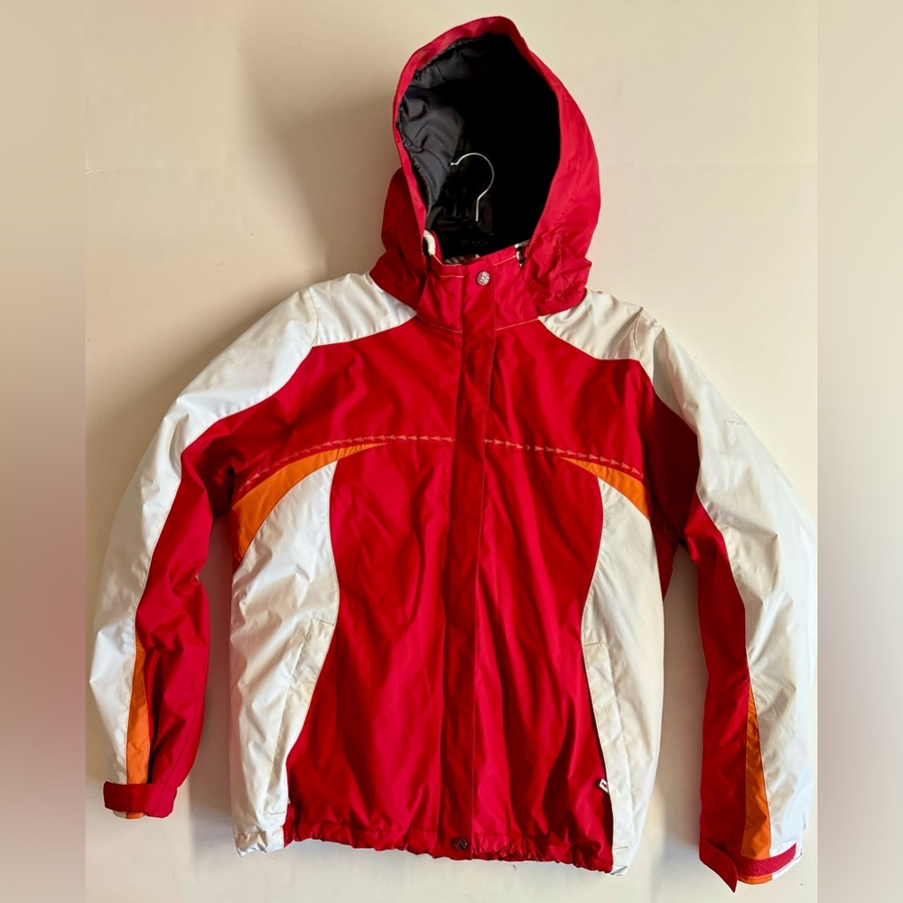 Columbia Sportswear Co. waterproof red,white,orange fleece lined ski coat.M